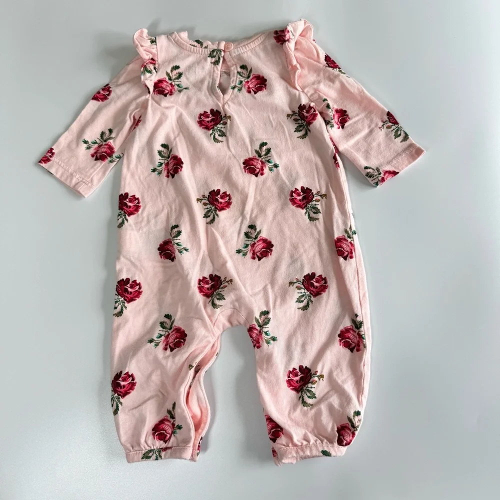 BabyGap Newborn Baby Girl Outfit Pink Floral One Piece Gold Cardigan Sweater